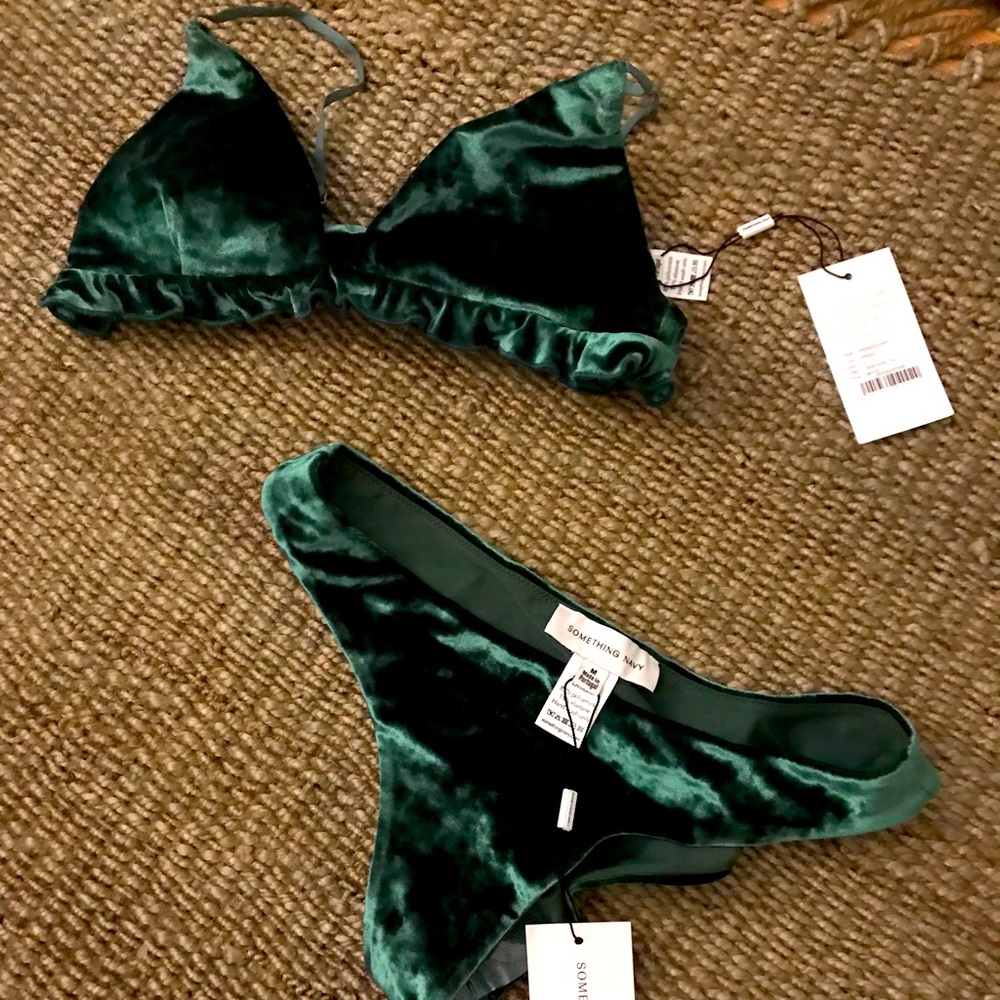 NWT Something Navy Green Velvet Bikini